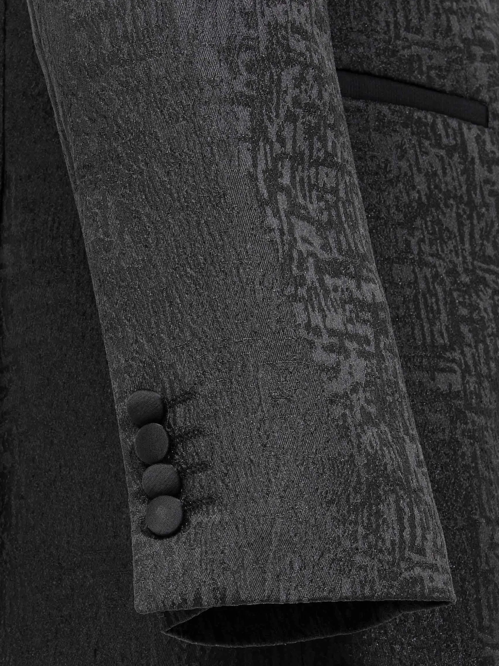 WAM DENIM Pakken & Maatwerk*Slim Fit Textured Black Tuxedo Colbert
