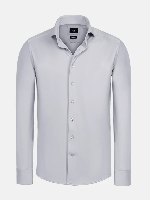 WAM DENIM Overhemd Lange Mouwen*Stefano Light Grey Non Iron Business Overhemd