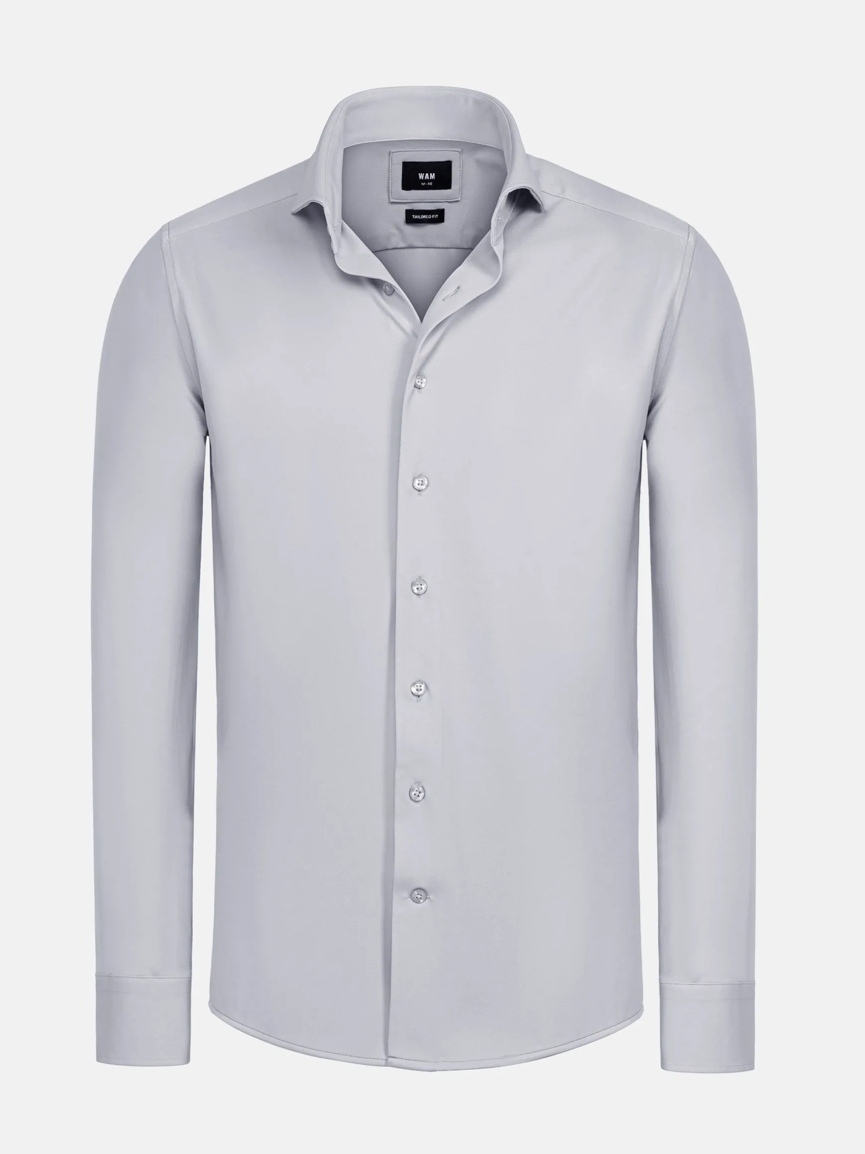 WAM DENIM Overhemd Lange Mouwen*Stefano Light Grey Non Iron Business Overhemd