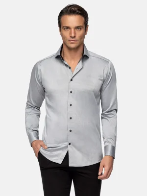 WAM DENIM Overhemd Lange Mouwen*Terrassa Solid Grey Overhemd Lange Mouw