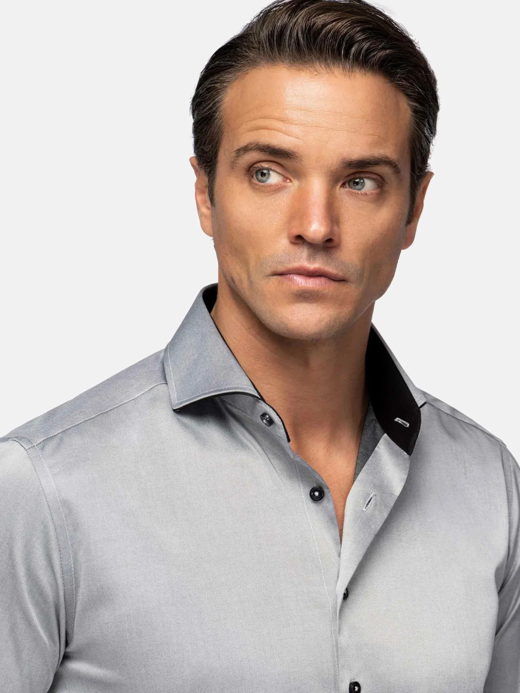 WAM DENIM Overhemd Lange Mouwen*Terrassa Solid Grey Overhemd Lange Mouw