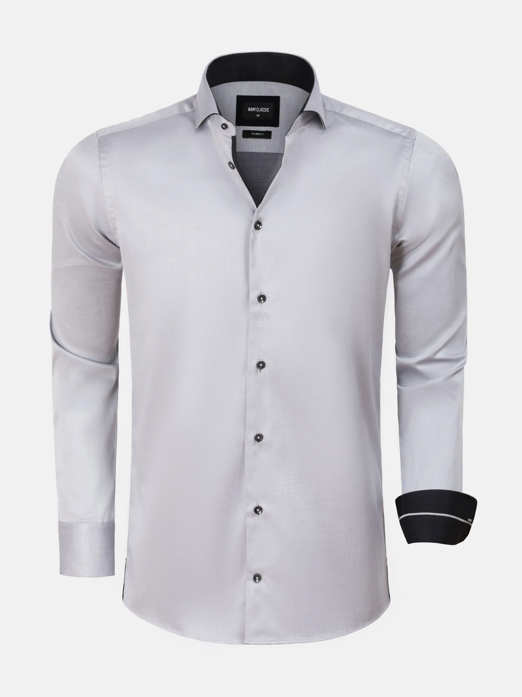 WAM DENIM Overhemd Lange Mouwen*Terrassa Solid Grey Overhemd Lange Mouw