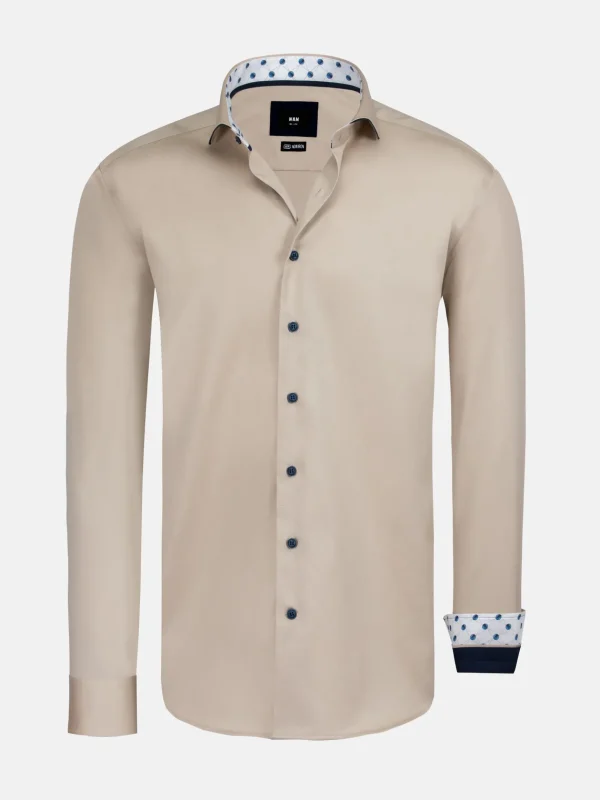 WAM DENIM Overhemd Lange Mouwen*Vercelli Solid Beige Overhemd Longe Mouw