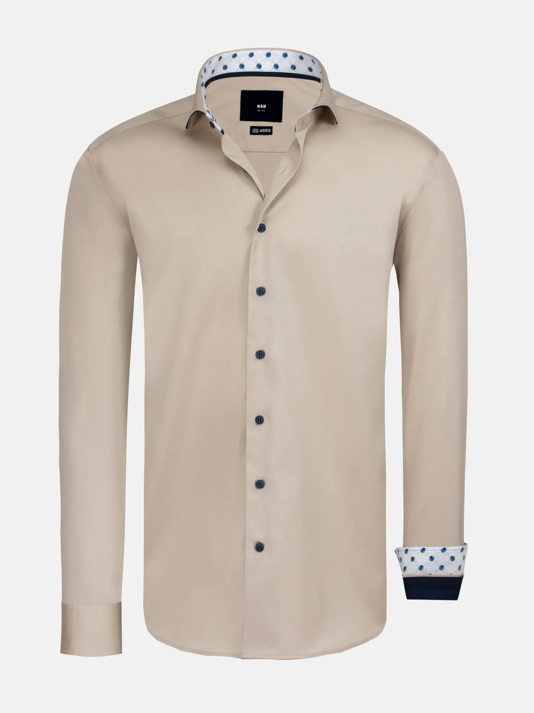 WAM DENIM Overhemd Lange Mouwen*Vercelli Solid Beige Overhemd Longe Mouw