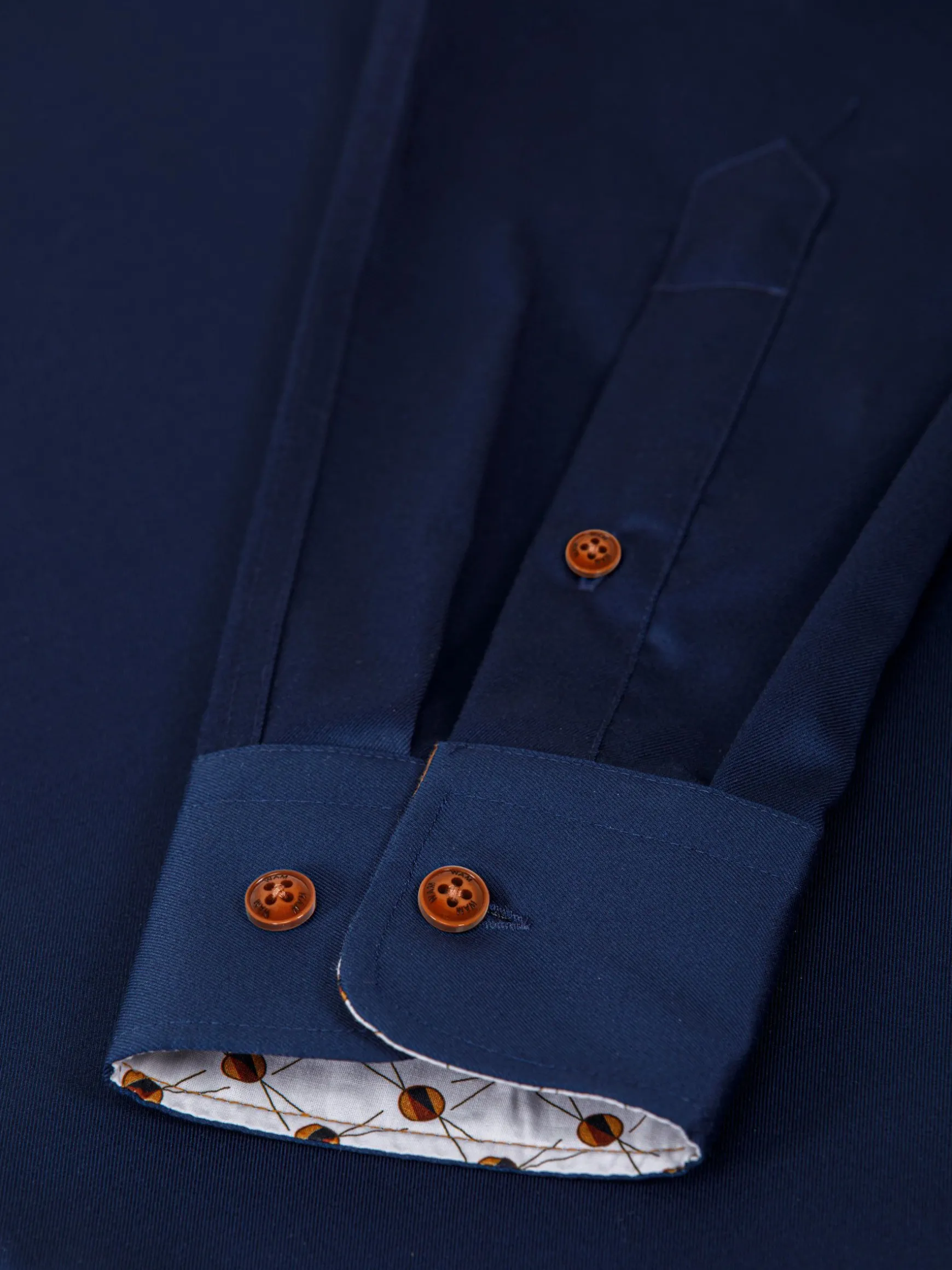 WAM DENIM Overhemd Lange Mouwen*Vercelli Solid Navy Overhemd Lange Mouw