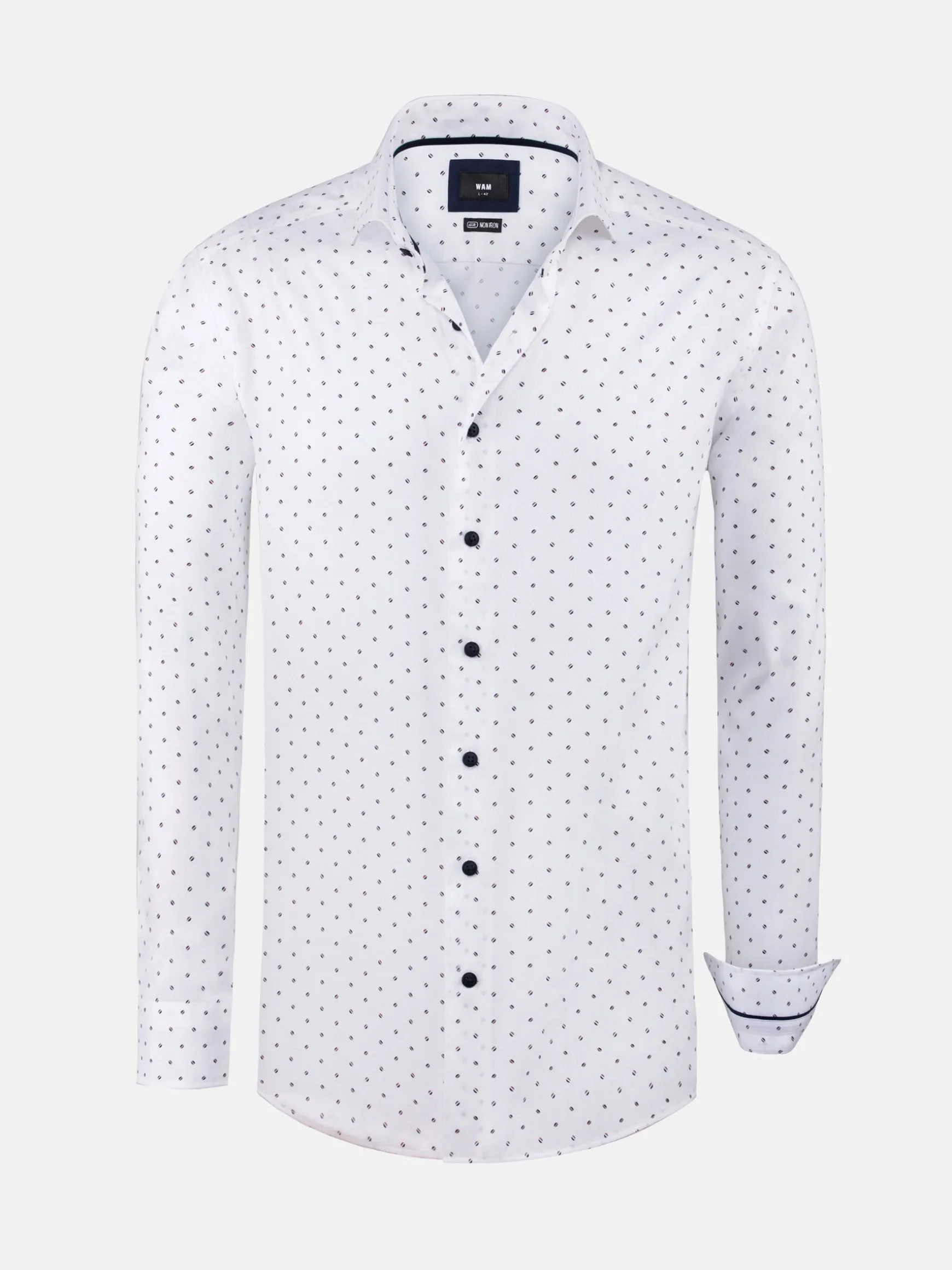 WAM DENIM Overhemd Lange Mouwen*Verdantia Coffee Bean Pattern White Overhemd Lange Mouw