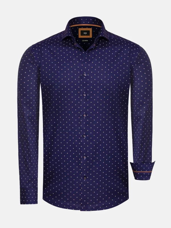 WAM DENIM Overhemd Lange Mouwen*Verdantia Coffee Bean Pattern Navy Overhemd Lange Mouw