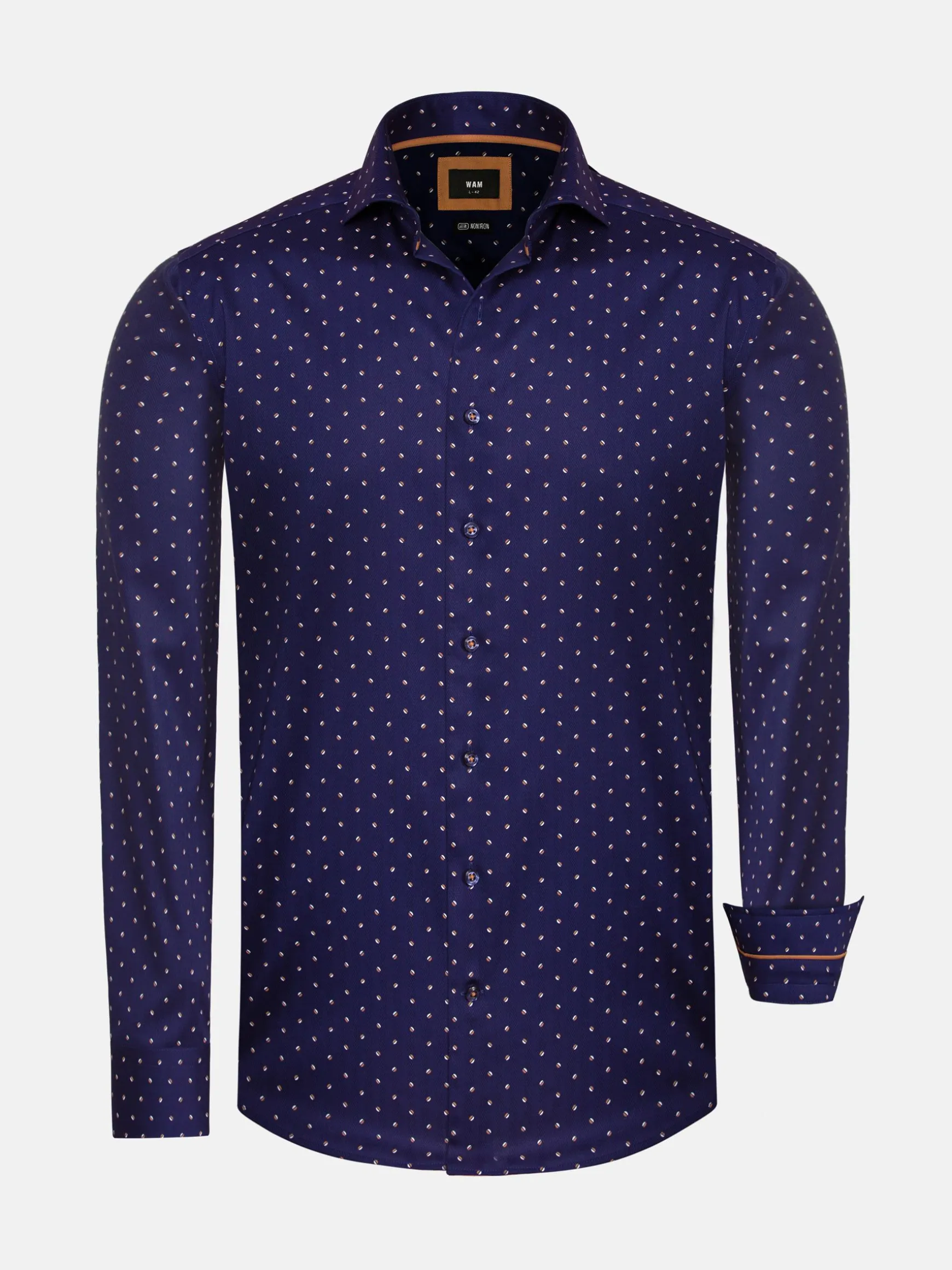 WAM DENIM Overhemd Lange Mouwen*Verdantia Coffee Bean Pattern Navy Overhemd Lange Mouw