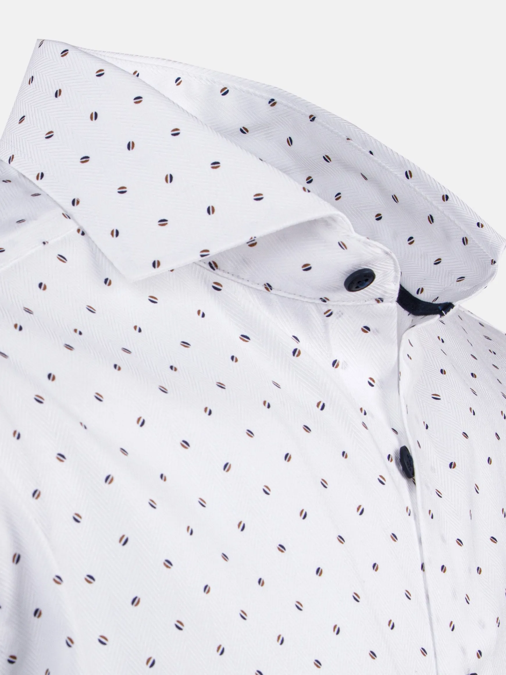 WAM DENIM Overhemd Lange Mouwen*Verdantia Coffee Bean Pattern White Overhemd Lange Mouw