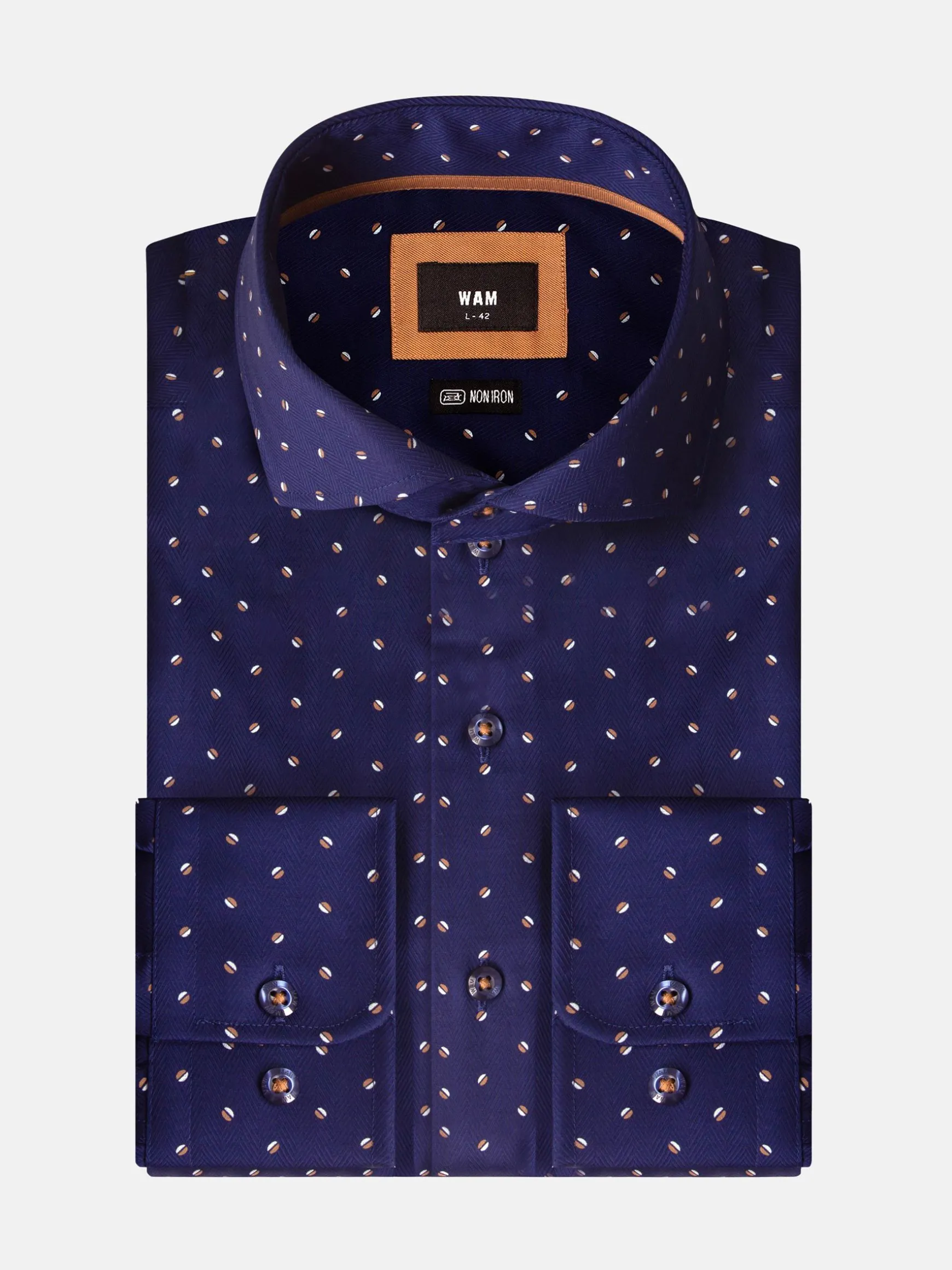 WAM DENIM Overhemd Lange Mouwen*Verdantia Coffee Bean Pattern Navy Overhemd Lange Mouw