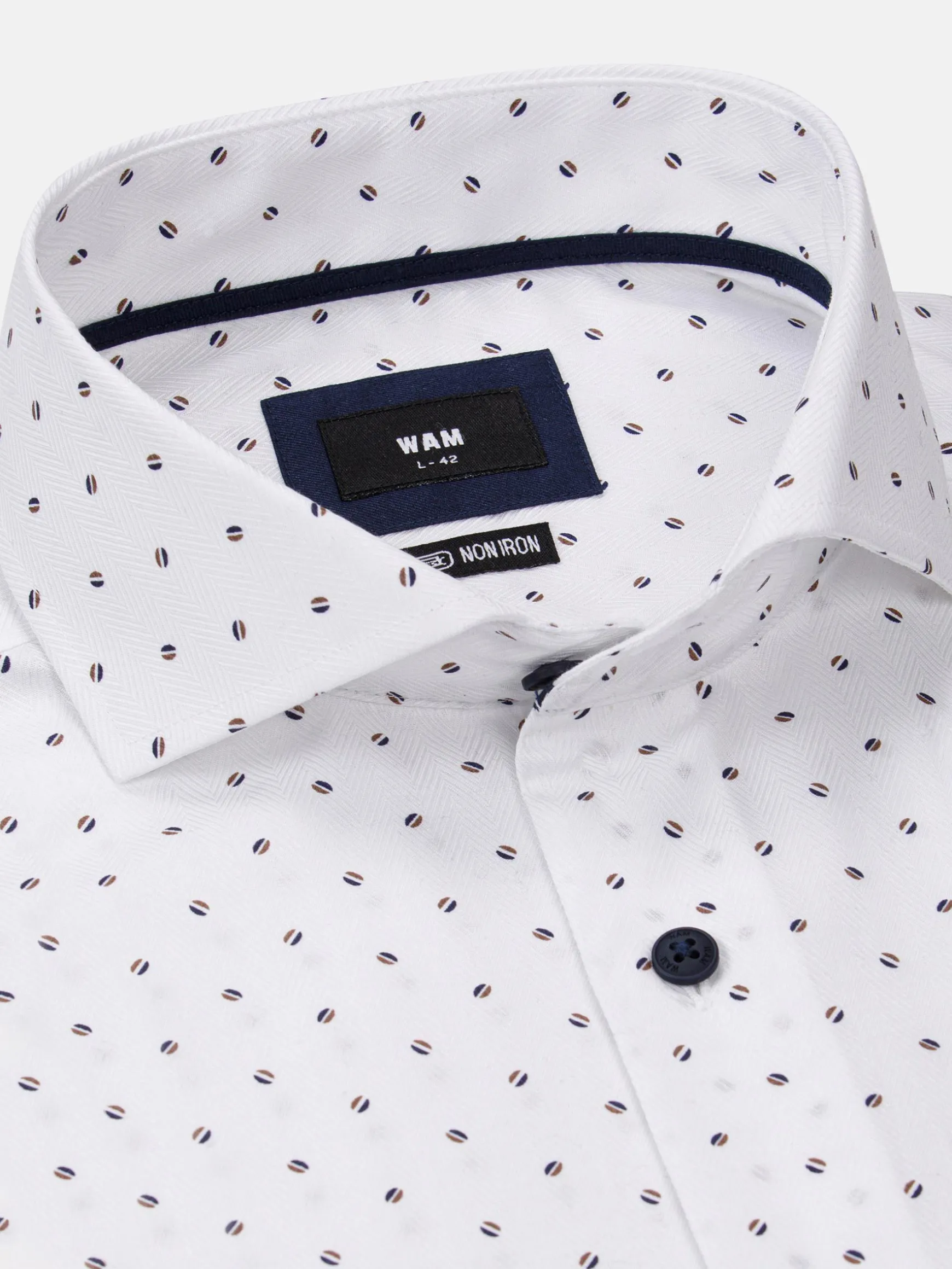 WAM DENIM Overhemd Lange Mouwen*Verdantia Coffee Bean Pattern White Overhemd Lange Mouw