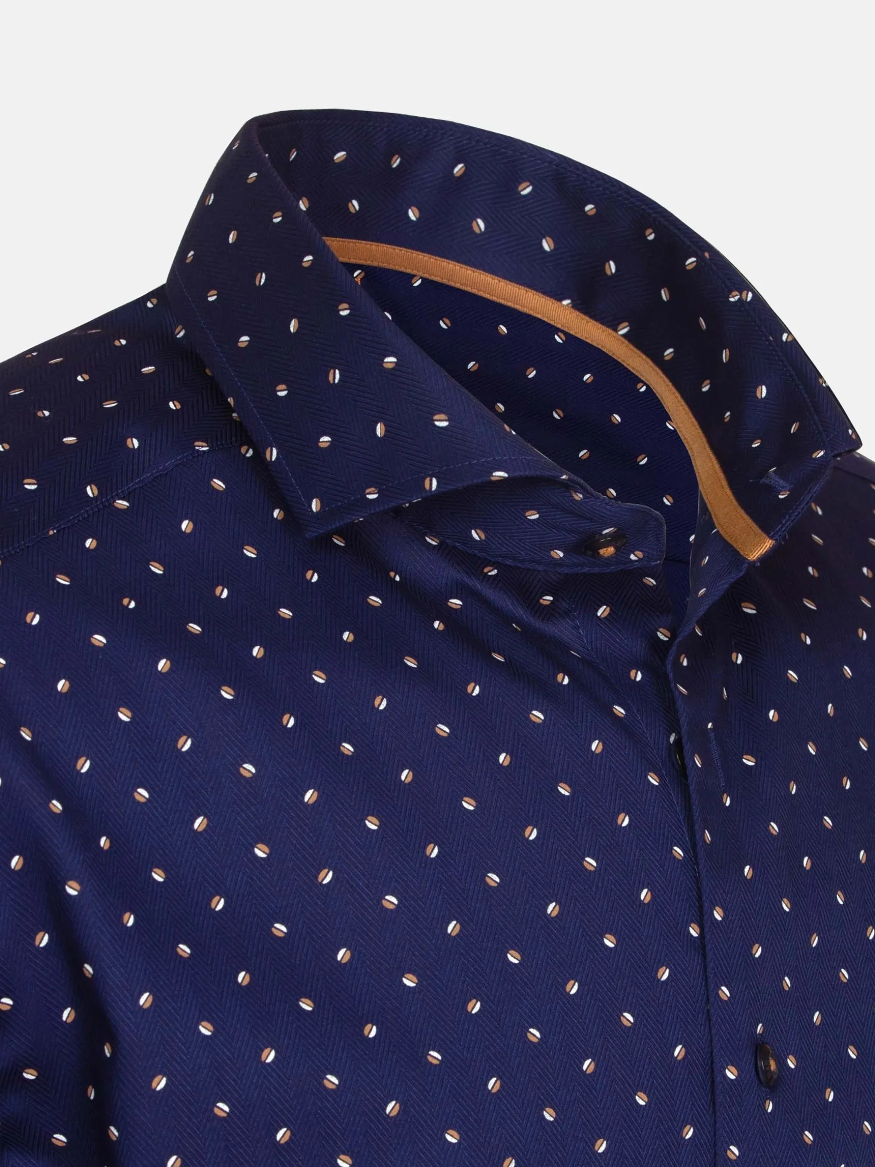 WAM DENIM Overhemd Lange Mouwen*Verdantia Coffee Bean Pattern Navy Overhemd Lange Mouw