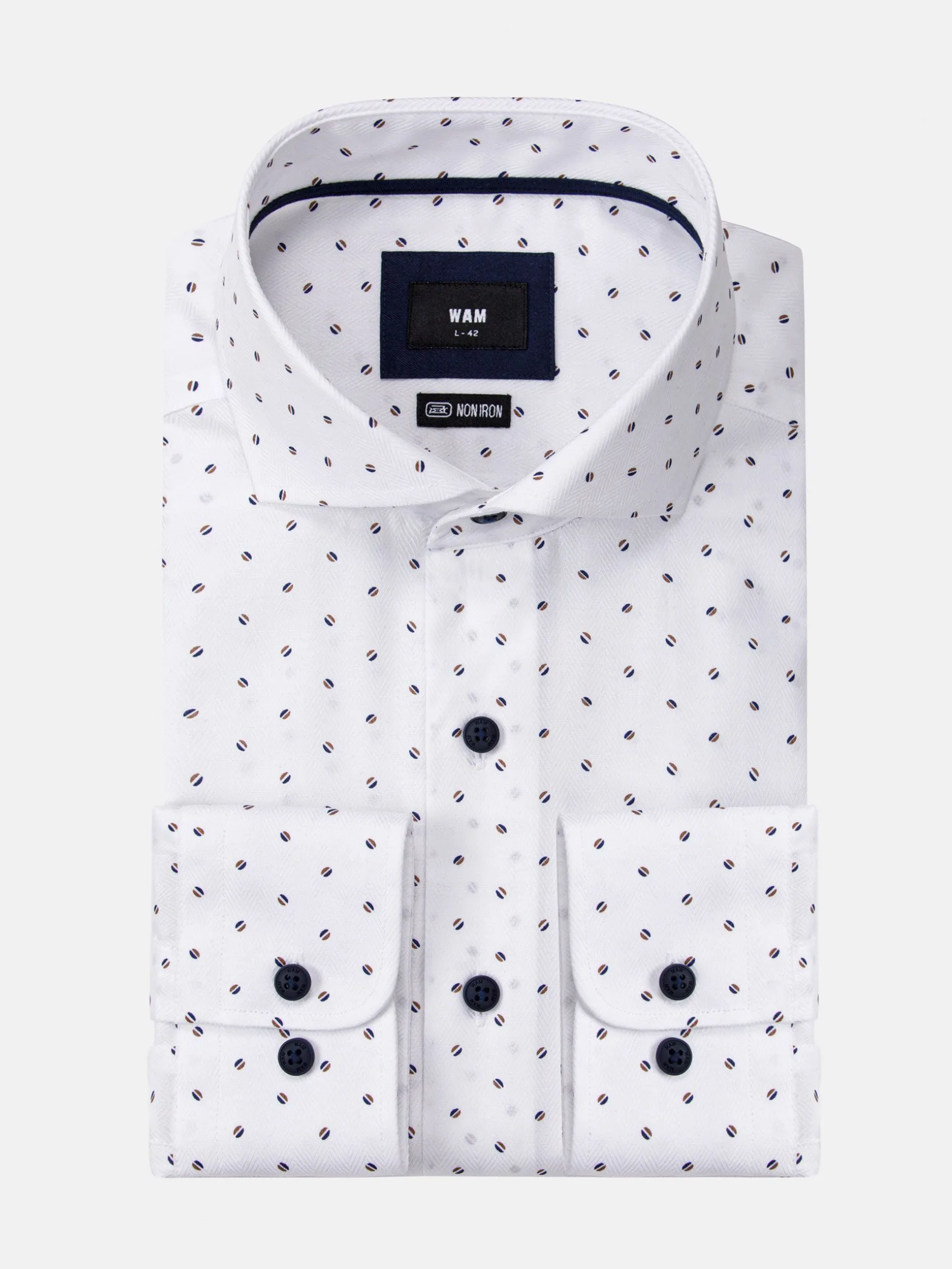 WAM DENIM Overhemd Lange Mouwen*Verdantia Coffee Bean Pattern White Overhemd Lange Mouw