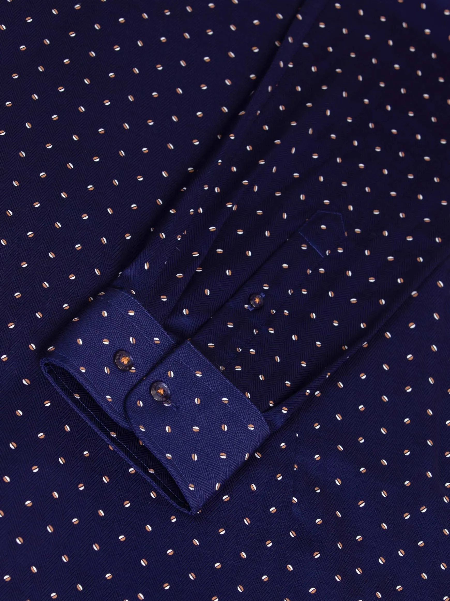 WAM DENIM Overhemd Lange Mouwen*Verdantia Coffee Bean Pattern Navy Overhemd Lange Mouw