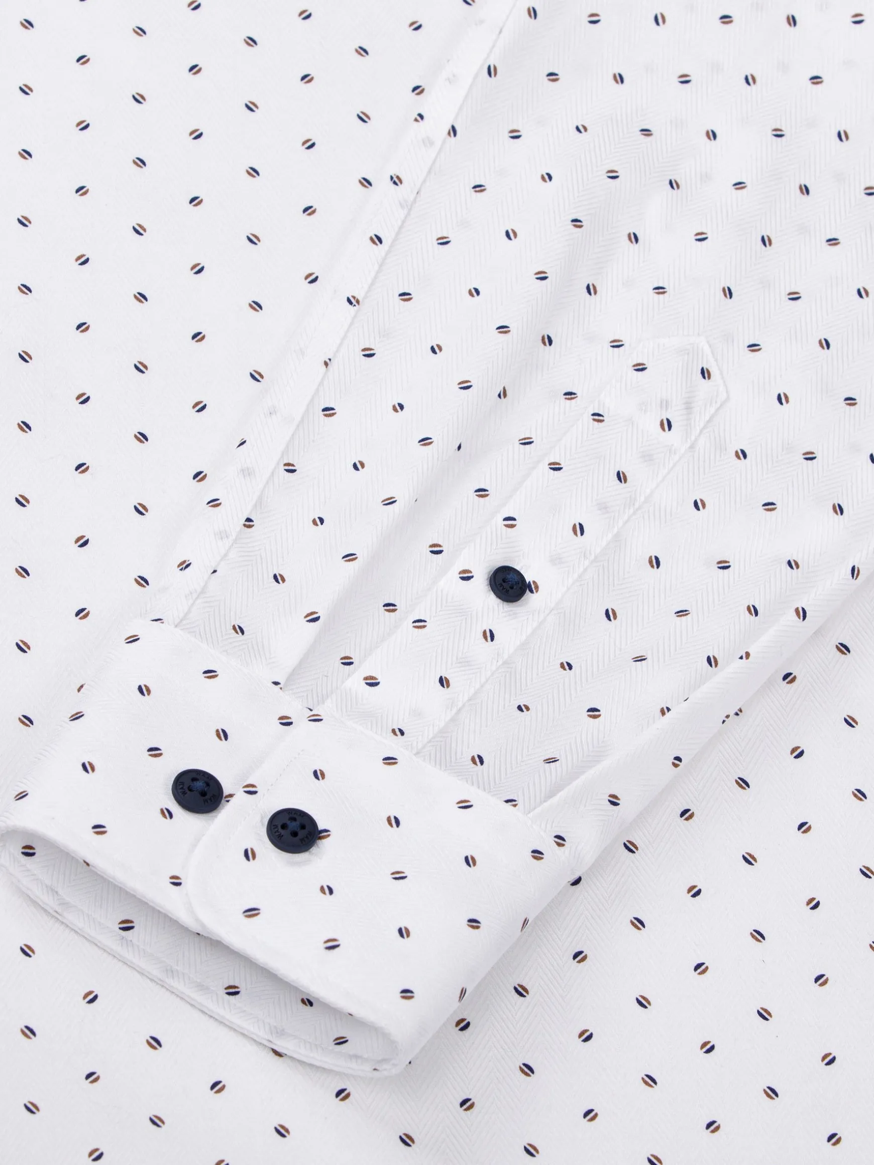 WAM DENIM Overhemd Lange Mouwen*Verdantia Coffee Bean Pattern White Overhemd Lange Mouw