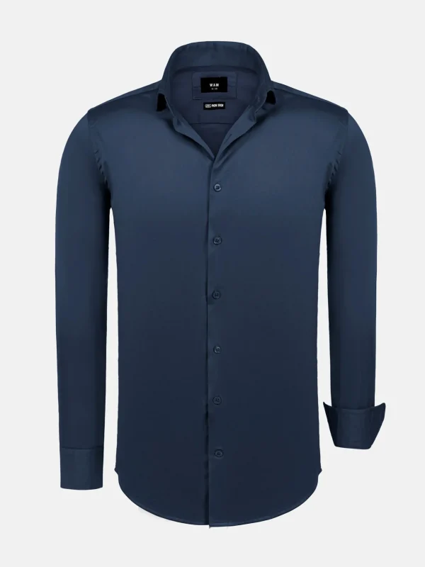 WAM DENIM Overhemd Lange Mouwen*William Navy Slim Fit Men’s Cotton Overhemd